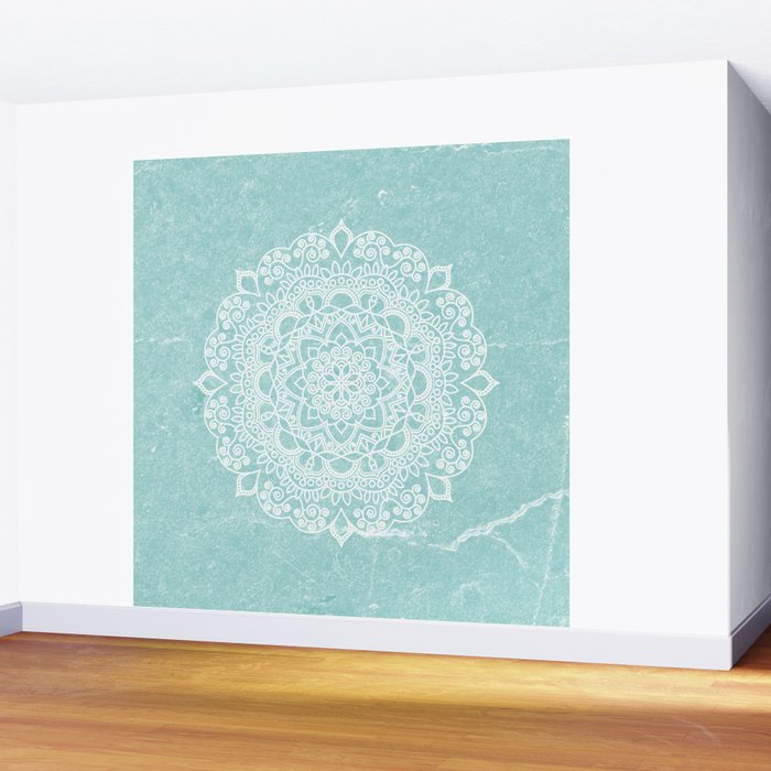 Mandala on concrete - teal Wall Mural Gallery Image 2