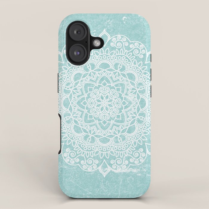 Mandala on concrete - teal iPhone Case Gallery Image 1