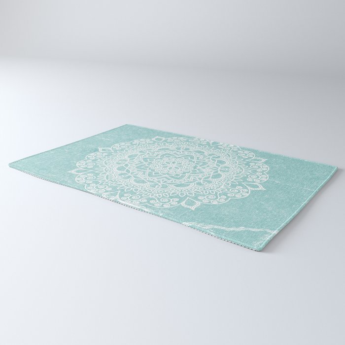 Mandala on concrete - teal Rug Gallery Image 3