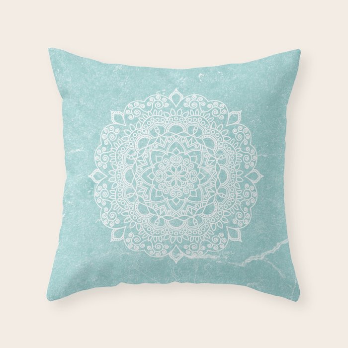 Mandala on concrete - teal Throw Pillow Gallery Image 6