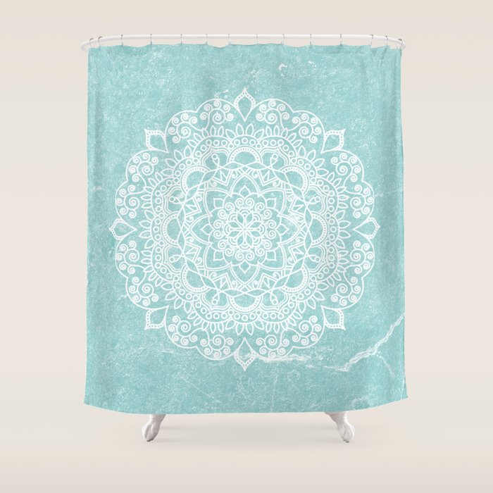 Mandala on concrete - teal Shower Curtain Gallery Image 1