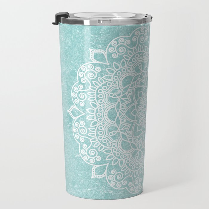 Mandala on concrete - teal Travel Mug Gallery Image 3