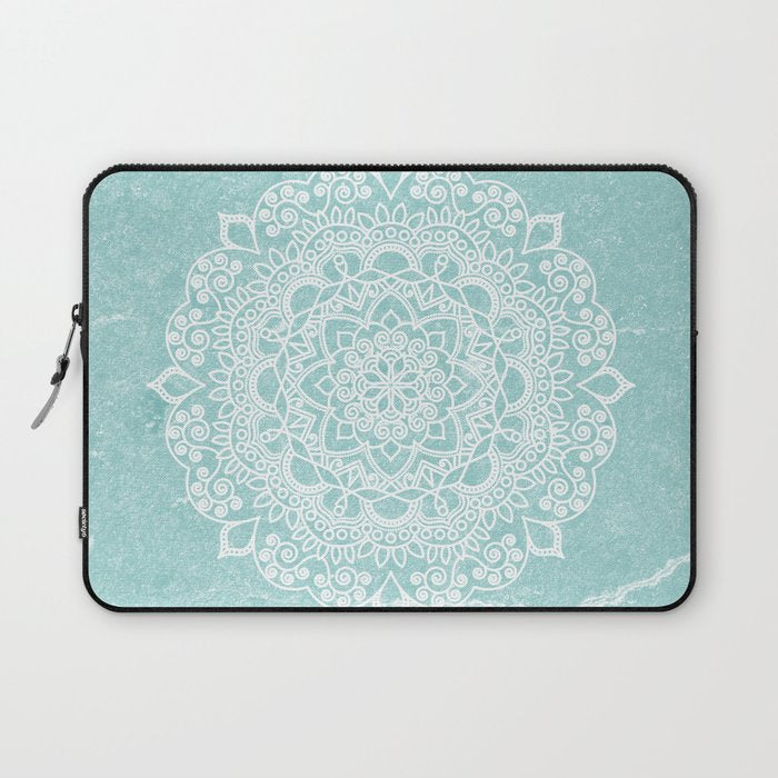 Mandala on concrete - teal Laptop Sleeve Gallery Image 1