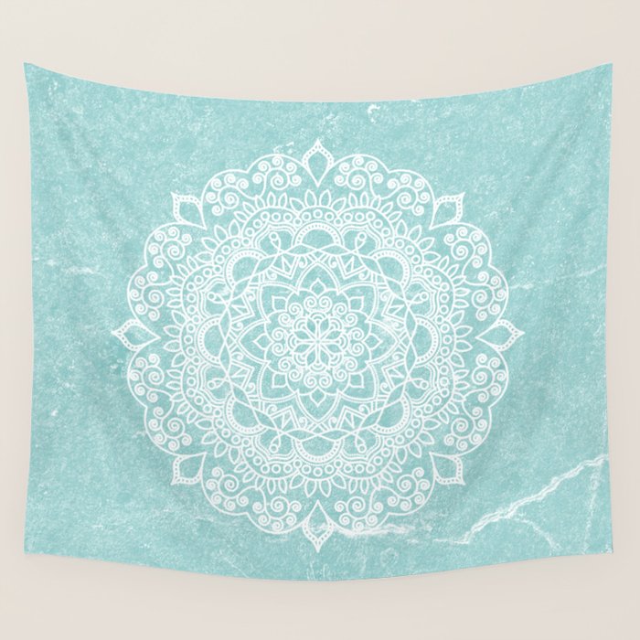 Mandala on concrete - teal Wall Tapestry Gallery Image 1