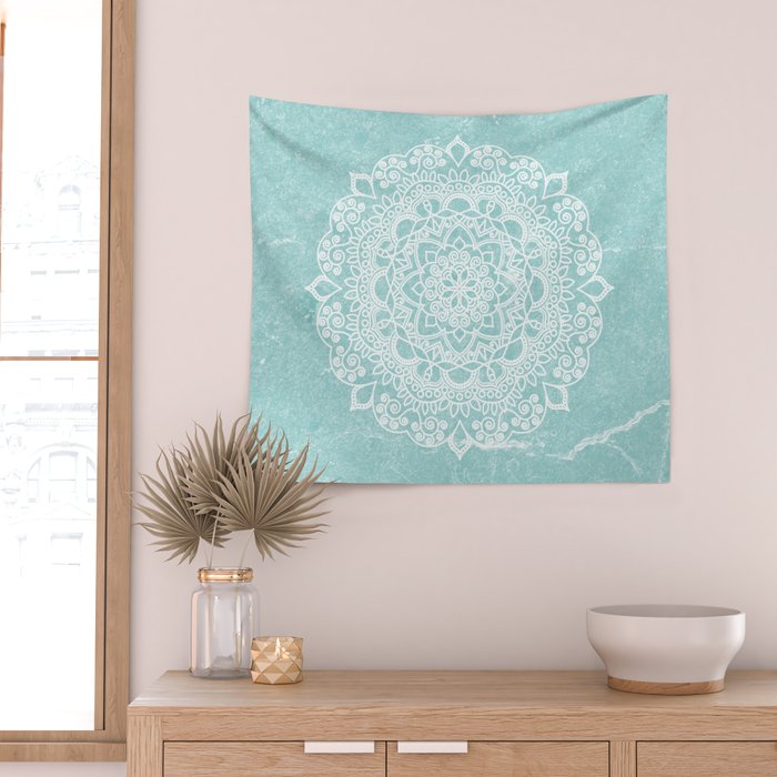 Mandala on concrete - teal Wall Tapestry Gallery Image 2