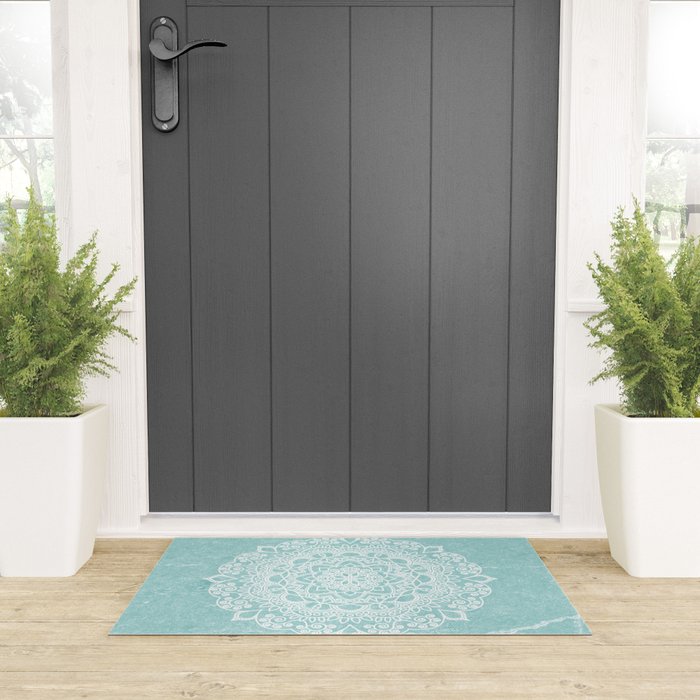 Mandala on concrete - teal Welcome Mat Gallery Image 3