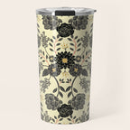 Gray, Black, Cream, Yellow & Red Sophisticated Floral Pattern Travel Mug Gallery Image 1