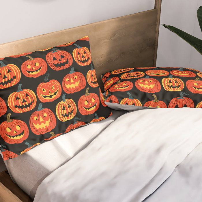 Halloween jack o lantern pumpkin cartoon pattern Pillow Sham Gallery Image 2