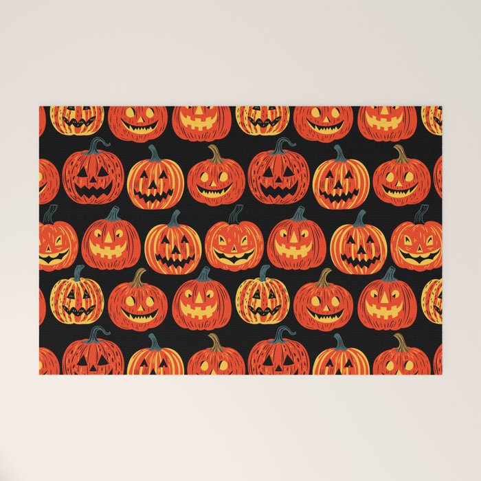 Halloween jack o lantern pumpkin cartoon pattern Welcome Mat Gallery Image 1