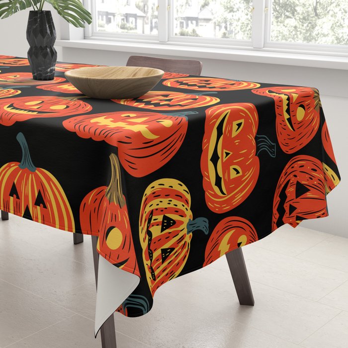 Halloween jack o lantern pumpkin cartoon pattern Tablecloth Gallery Image 3
