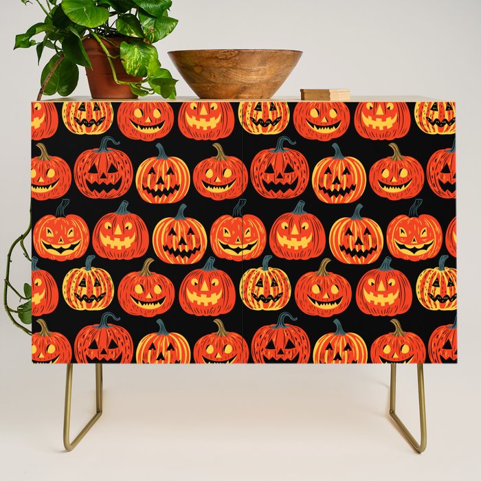 Halloween jack o lantern pumpkin cartoon pattern Credenza Gallery Image 1