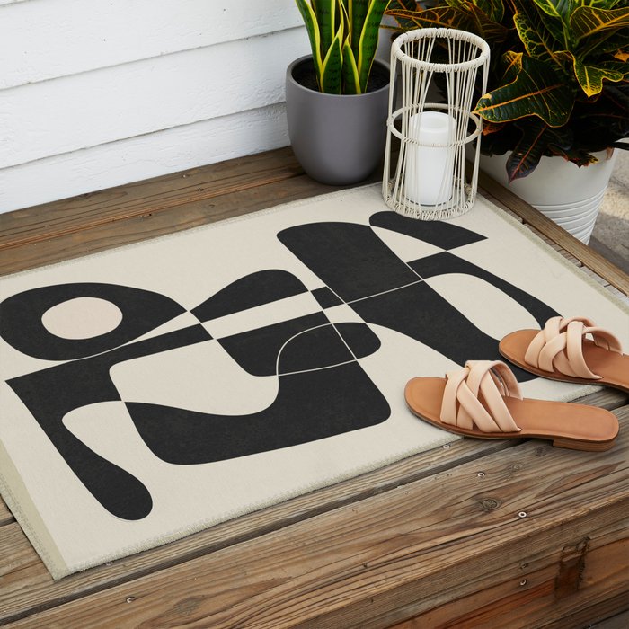 Minimal Abstract Noir Outdoor Rug Gallery Image 2