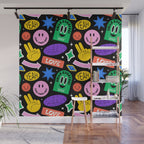 Retro cartoon sticker label pattern Wall Mural Gallery Image 1