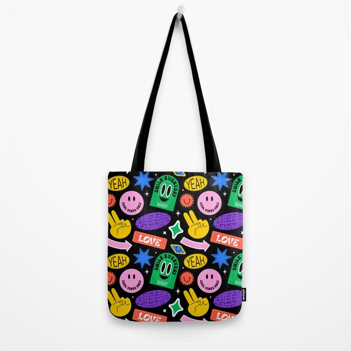 Retro cartoon sticker label pattern Tote Bag Gallery Image 2