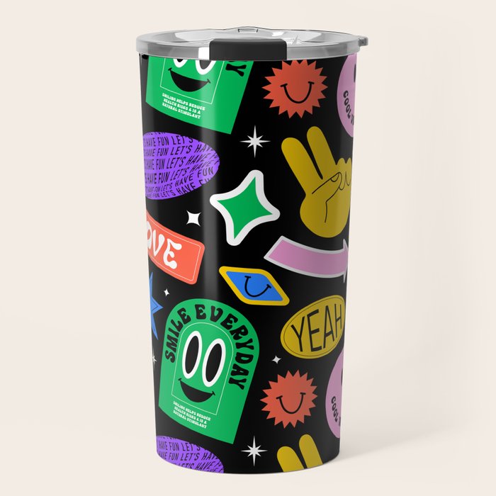 Retro cartoon sticker label pattern Travel Mug Gallery Image 1