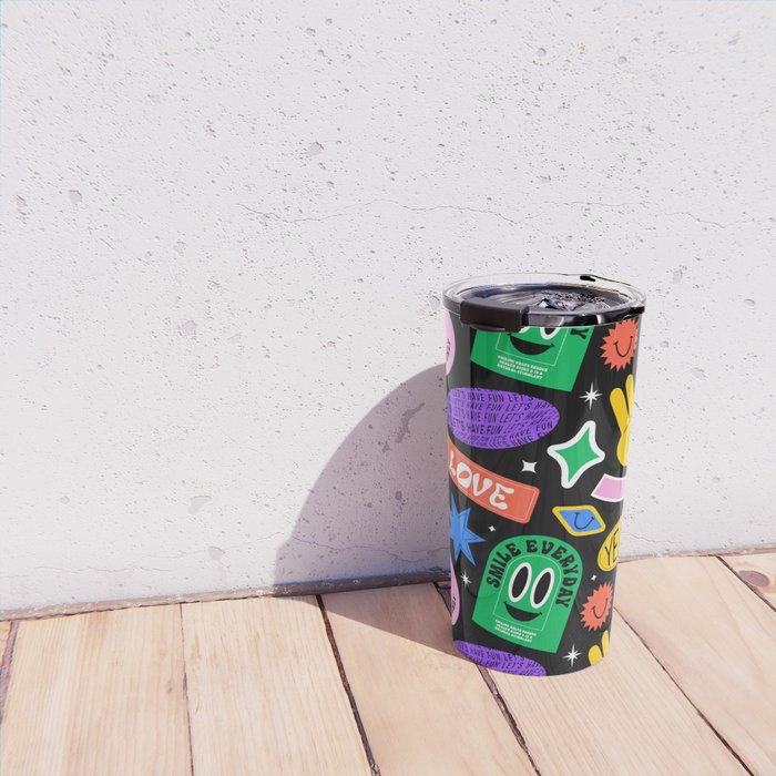 Retro cartoon sticker label pattern Travel Mug Gallery Image 4