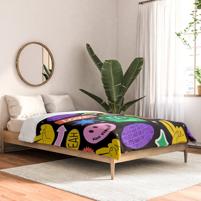 Retro cartoon sticker label pattern Comforter Gallery Image 2