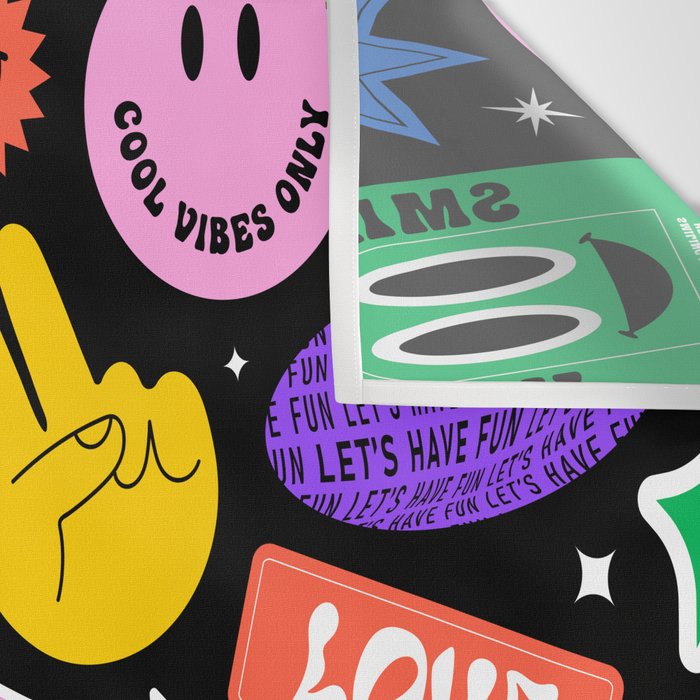 Retro cartoon sticker label pattern Wall Tapestry Gallery Image 3