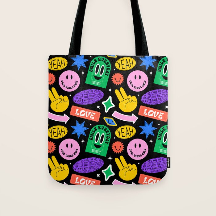Retro cartoon sticker label pattern Tote Bag Gallery Image 1