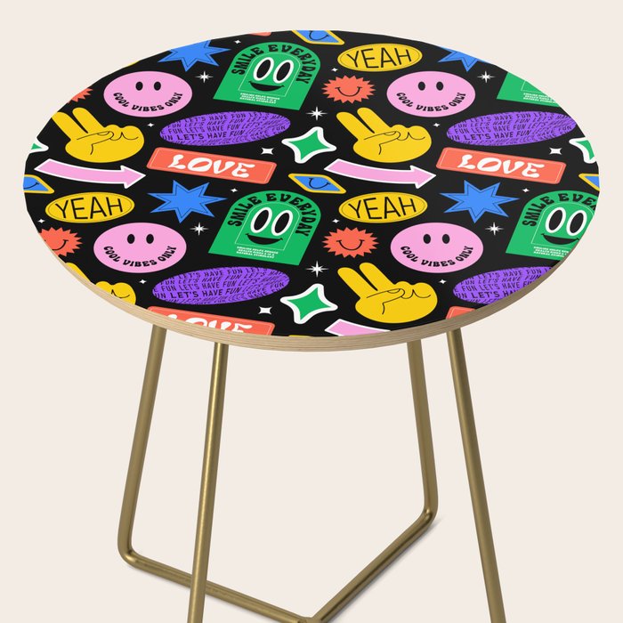 Retro cartoon sticker label pattern Side Table Gallery Image 2