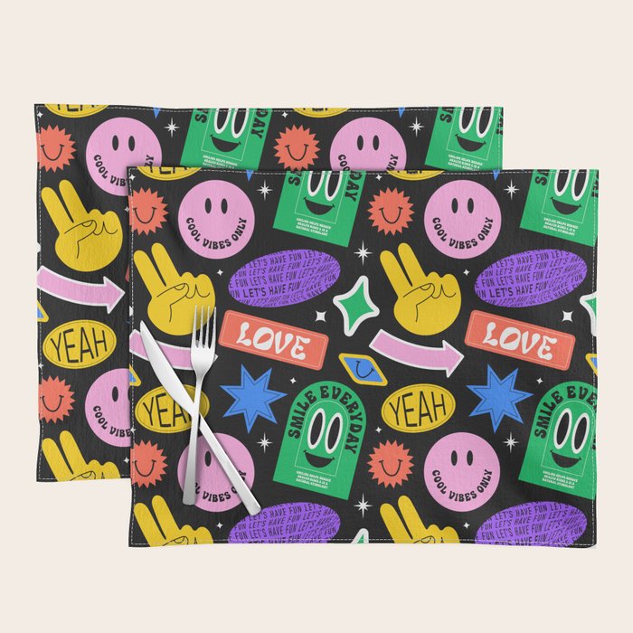 Retro cartoon sticker label pattern Placemat Gallery Image 1