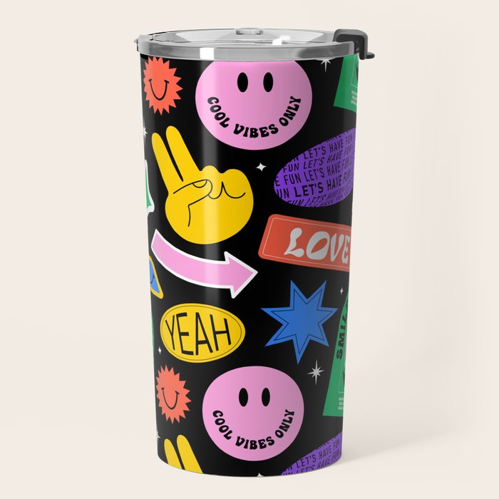 Retro cartoon sticker label pattern Travel Mug Gallery Image 2