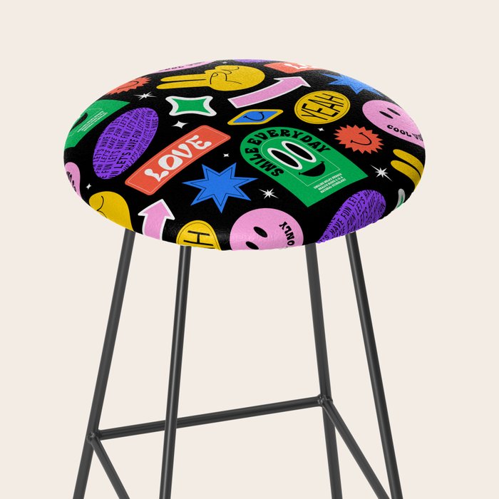 Retro cartoon sticker label pattern Stool Gallery Image 2