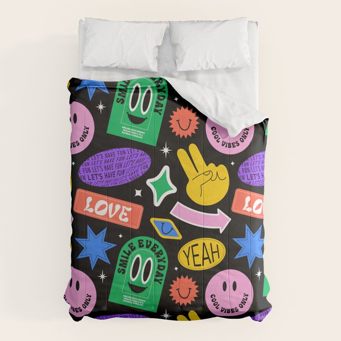 Retro cartoon sticker label pattern Comforter Gallery Image 6
