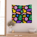 Retro cartoon sticker label pattern Wall Tapestry Gallery Image 2