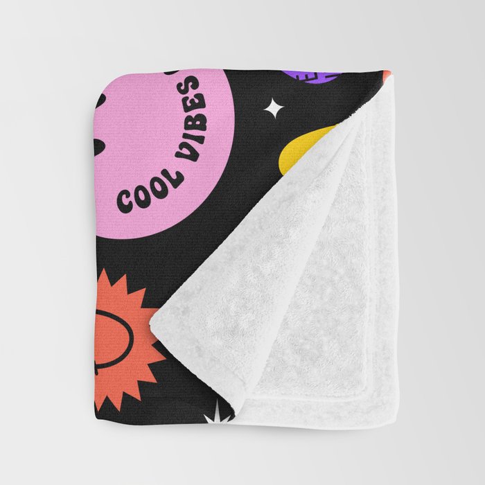 Retro cartoon sticker label pattern Throw Blanket Gallery Image 3
