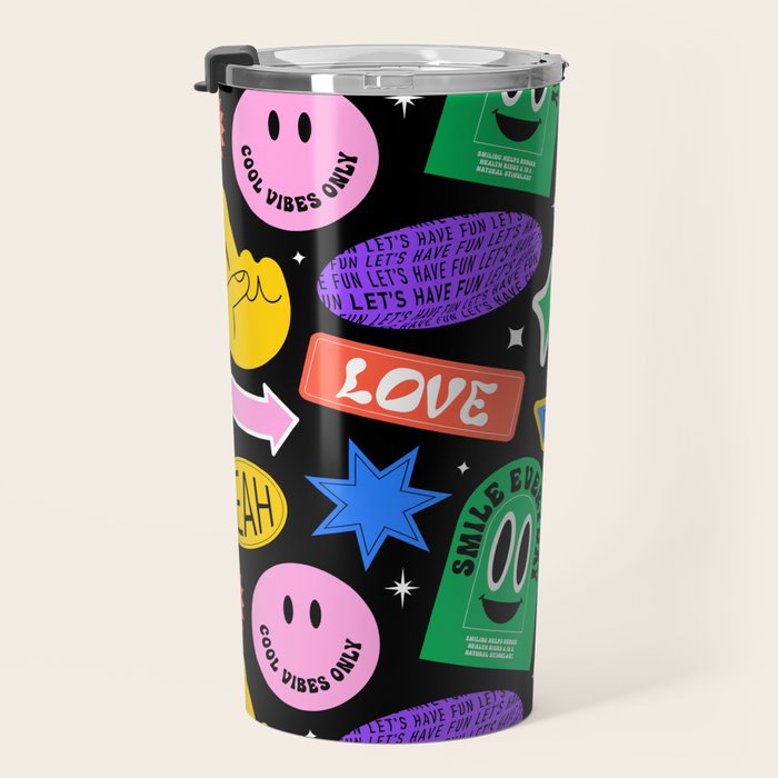 Retro cartoon sticker label pattern Travel Mug Gallery Image 3