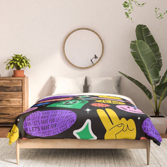 Retro cartoon sticker label pattern Comforter Gallery Image 3