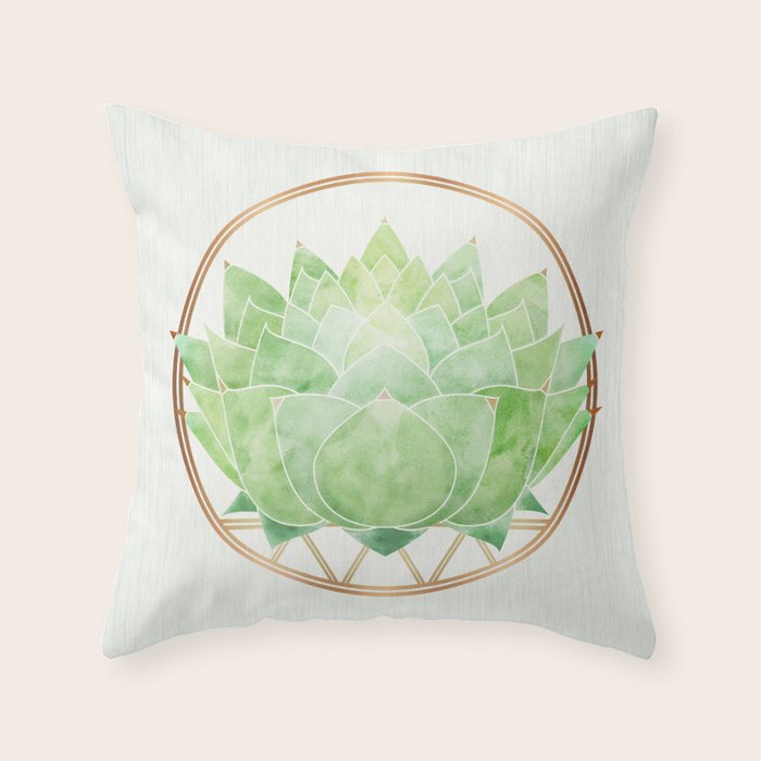 Watercolor Succulent Plant with Metallic Gold Throw Pillow Gallery Image 6
