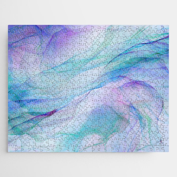 Pastel Violet Turquoise Abstract Ink Painting Jigsaw Puzzle Gallery Image 1