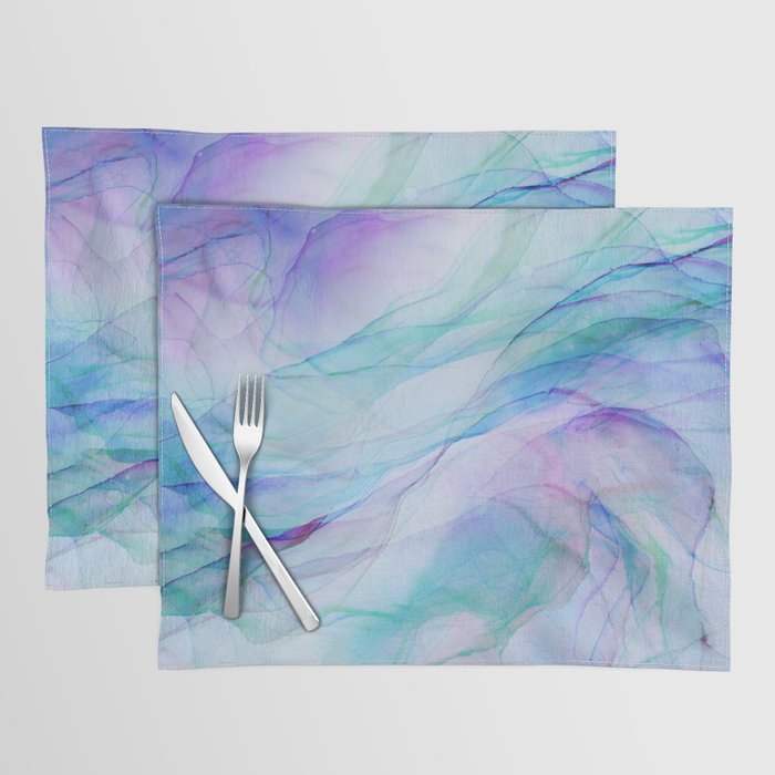 Pastel Violet Turquoise Abstract Ink Painting Placemat Gallery Image 1