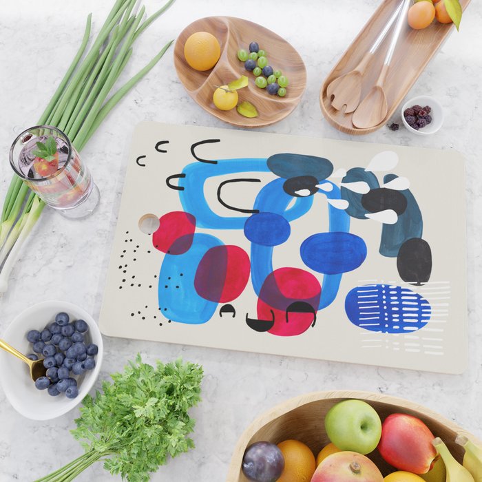 Mid Century Modern Abstract Colorful Art Patterns Ocean Blue Turquoise Grey Cutting Board Gallery Image 2