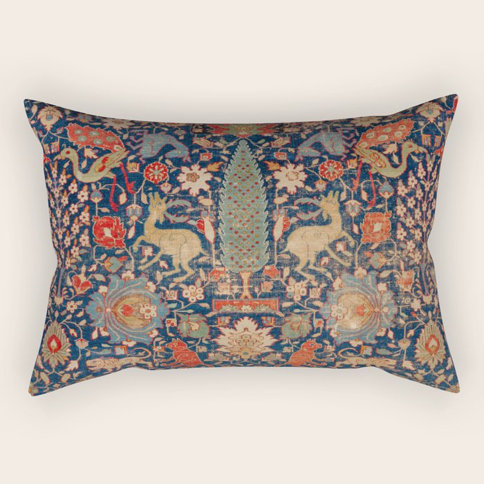 17th Century Persian Rug Print with Animals Rectangular Pillow Gallery Image 1