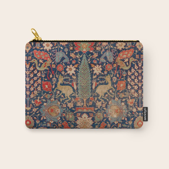 17th Century Persian Rug Print with Animals Carry All Pouch Gallery Image 1