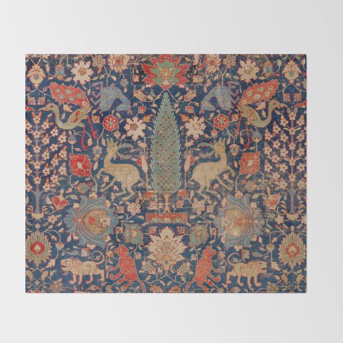17th Century Persian Rug Print with Animals Throw Blanket Gallery Image 2