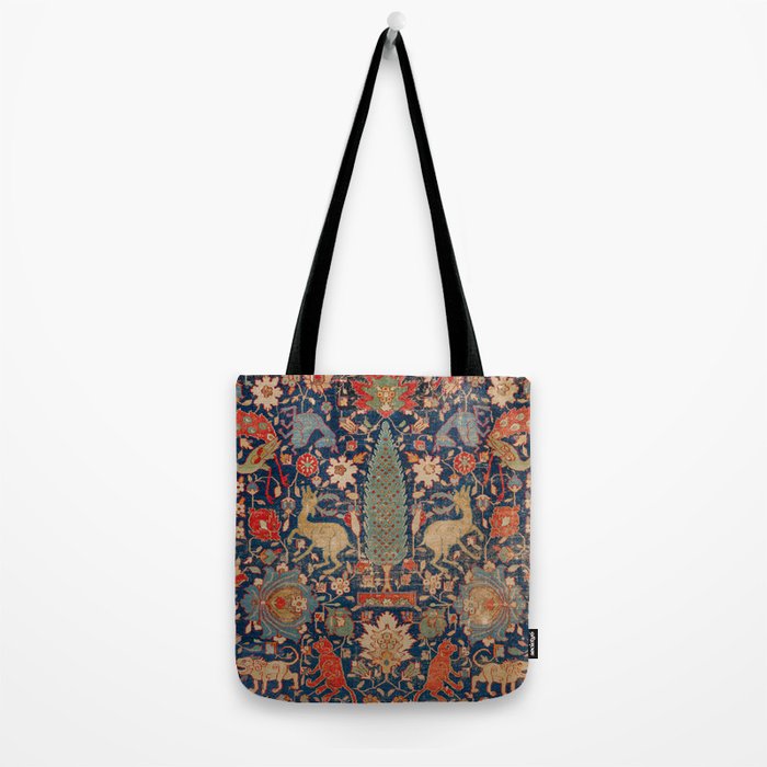 17th Century Persian Rug Print with Animals Tote Bag Gallery Image 2