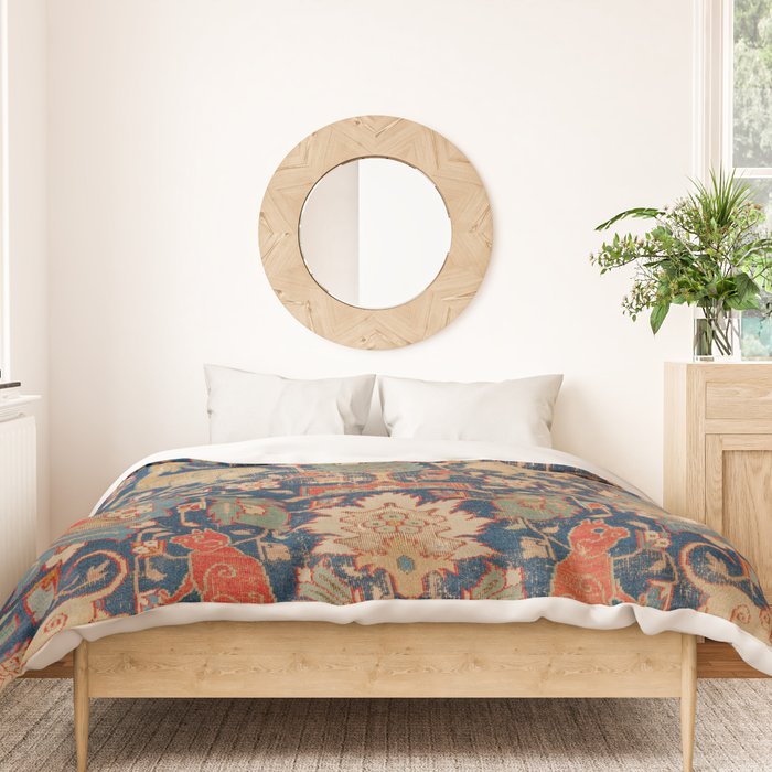 17th Century Persian Rug Print with Animals Duvet Cover Gallery Image 3