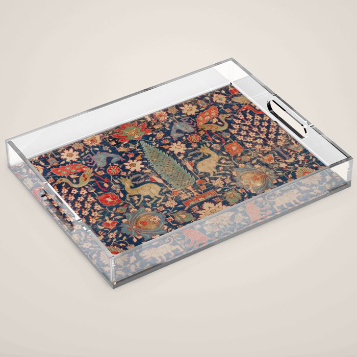 17th Century Persian Rug Print with Animals Acrylic Tray Gallery Image 1