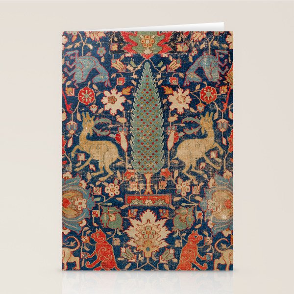 17th Century Persian Rug Print with Animals Stationery Card Gallery Image 1