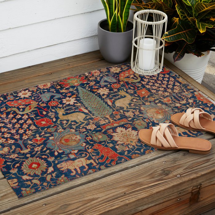 17th Century Persian Rug Print with Animals Outdoor Rug Gallery Image 2
