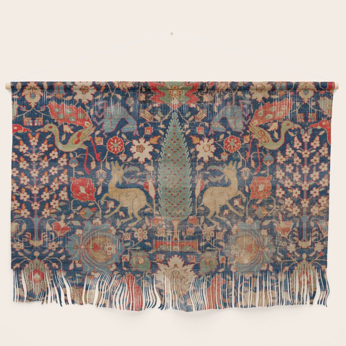 17th Century Persian Rug Print with Animals Wall Hanging Gallery Image 1
