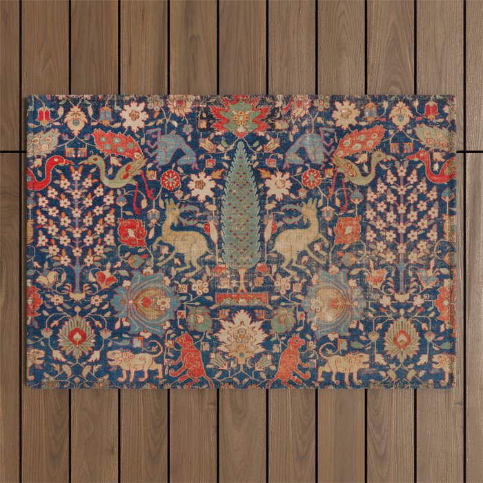 17th Century Persian Rug Print with Animals Outdoor Rug Gallery Image 1