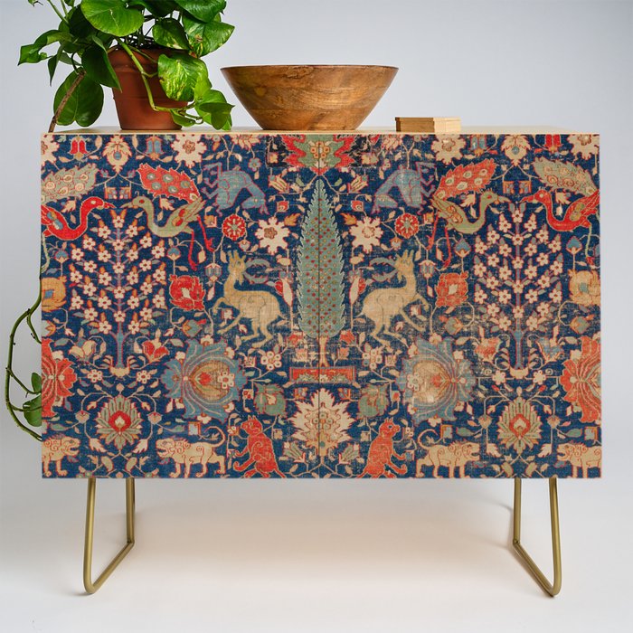 17th Century Persian Rug Print with Animals Credenza Gallery Image 1