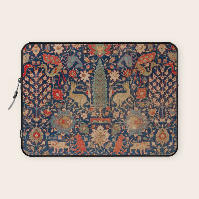 17th Century Persian Rug Print with Animals Laptop Sleeve Gallery Image 1