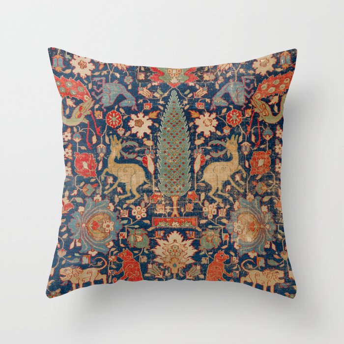 17th Century Persian Rug Print with Animals Throw Pillow Gallery Image 6