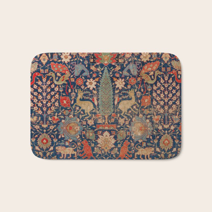 17th Century Persian Rug Print with Animals Bath Mat Gallery Image 1